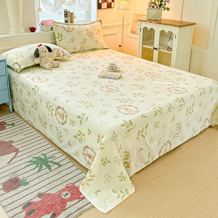 91家纺网 家纺一手货源 找家纺 卡普二店 2024新款牛奶绒印花单床单森林小兔