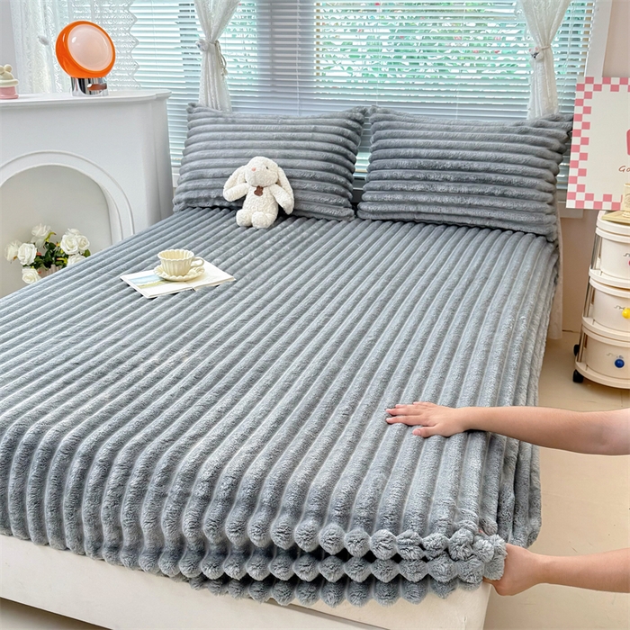 柏薇 2025新款A类300g兔毛抽条床笠 浅灰-床笠