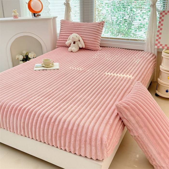 91家纺网 家纺一手货源 找家纺 柏薇 2025新款A类300g兔毛抽条床笠 粉色-床笠