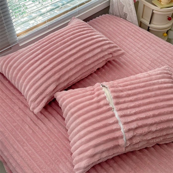 91家纺网 家纺一手货源 找家纺 柏薇 2025新款A类300g兔毛抽条床笠 粉色-床笠