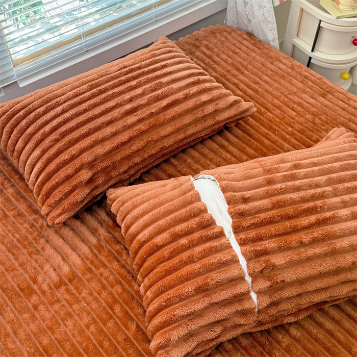 91家纺网 家纺一手货源 找家纺 柏薇 2025新款A类300g兔毛抽条床笠 焦糖-床笠