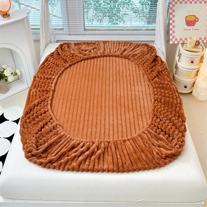 91家纺网 家纺一手货源 找家纺 柏薇 2025新款A类300g兔毛抽条床笠 焦糖-床笠