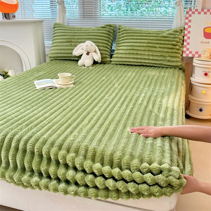 柏薇 2025新款A类300g兔毛抽条床笠 抹茶绿-床笠