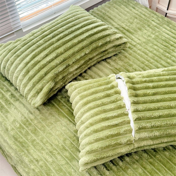 91家纺网 家纺一手货源 找家纺 柏薇 2025新款A类300g兔毛抽条床笠 抹茶绿-床笠