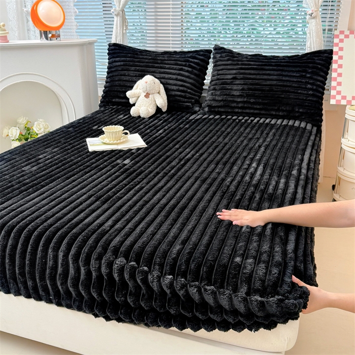 柏薇 2025新款A类300g兔毛抽条床笠 黑色-床笠