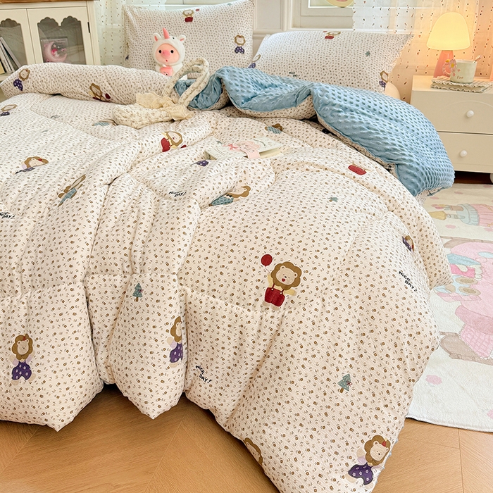 91家纺网 家纺一手货源 找家纺 VIP被业 2025新款云感棉双层纱豆豆绒冬被被子被芯 万狮大吉