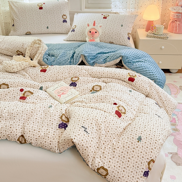 91家纺网 家纺一手货源 找家纺 VIP被业 2025新款云感棉双层纱豆豆绒冬被被子被芯 万狮大吉