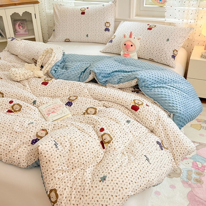 91家纺网 家纺一手货源 找家纺 VIP被业 2025新款云感棉双层纱豆豆绒冬被被子被芯 万狮大吉