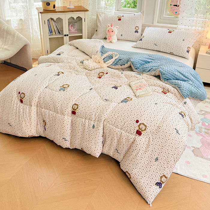 91家纺网 家纺一手货源 找家纺 VIP被业 2025新款云感棉双层纱豆豆绒冬被被子被芯 万狮大吉