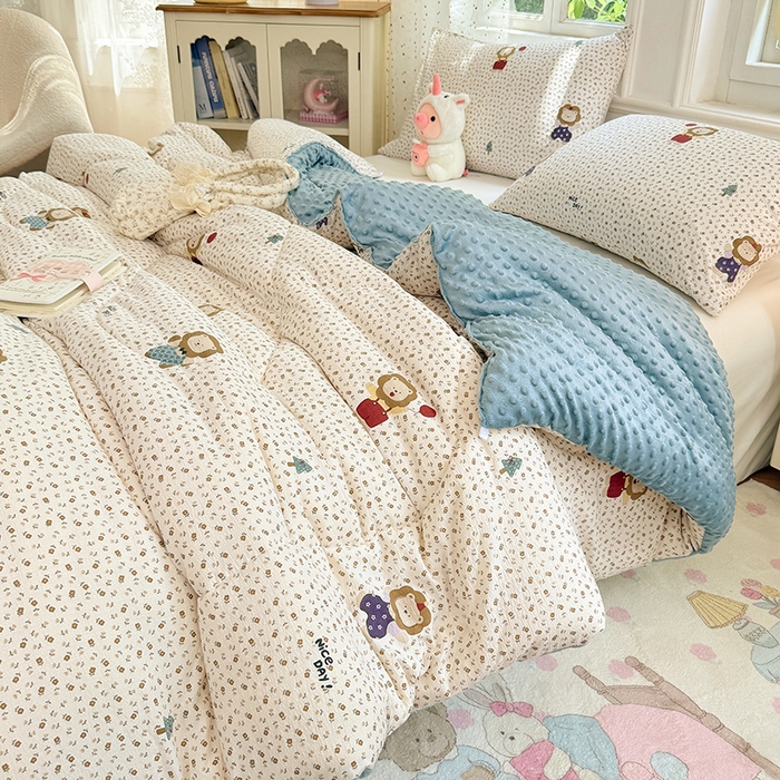 91家纺网 家纺一手货源 找家纺 VIP被业 2025新款云感棉双层纱豆豆绒冬被被子被芯 万狮大吉