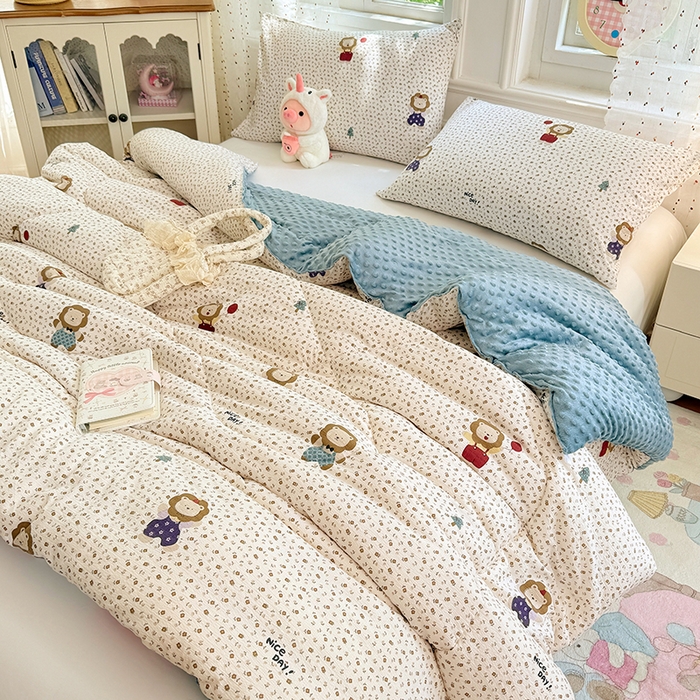 91家纺网 家纺一手货源 找家纺 VIP被业 2025新款云感棉双层纱豆豆绒冬被被子被芯 万狮大吉