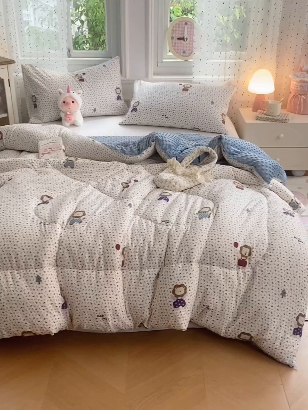 91家纺网 家纺一手货源 找家纺 VIP被业 2025新款云感棉双层纱豆豆绒冬被被子被芯 万狮大吉