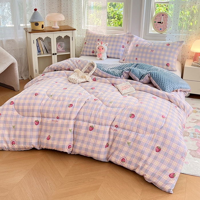 91家纺网 家纺一手货源 找家纺 VIP被业 2025新款云感棉双层纱豆豆绒冬被被子被芯 莓莓桑内