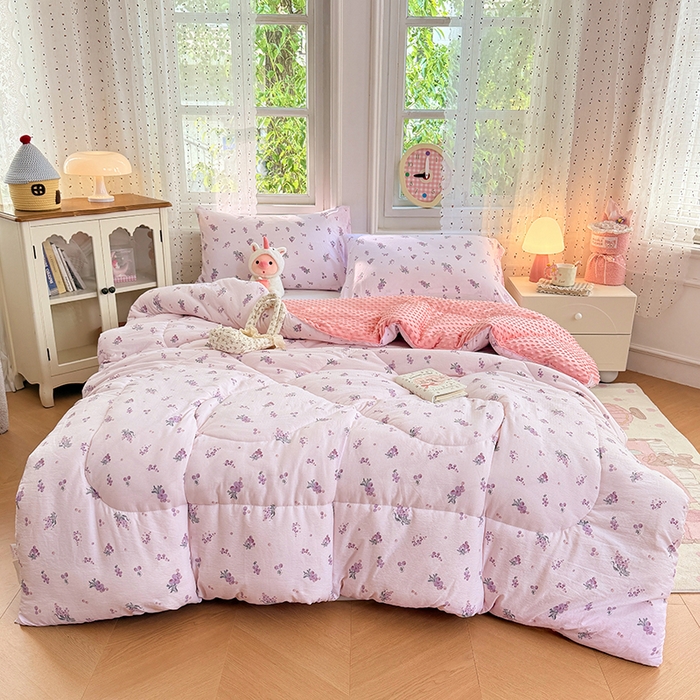 91家纺网 家纺一手货源 找家纺 VIP被业 2025新款云感棉双层纱豆豆绒冬被被子被芯 葡气满满