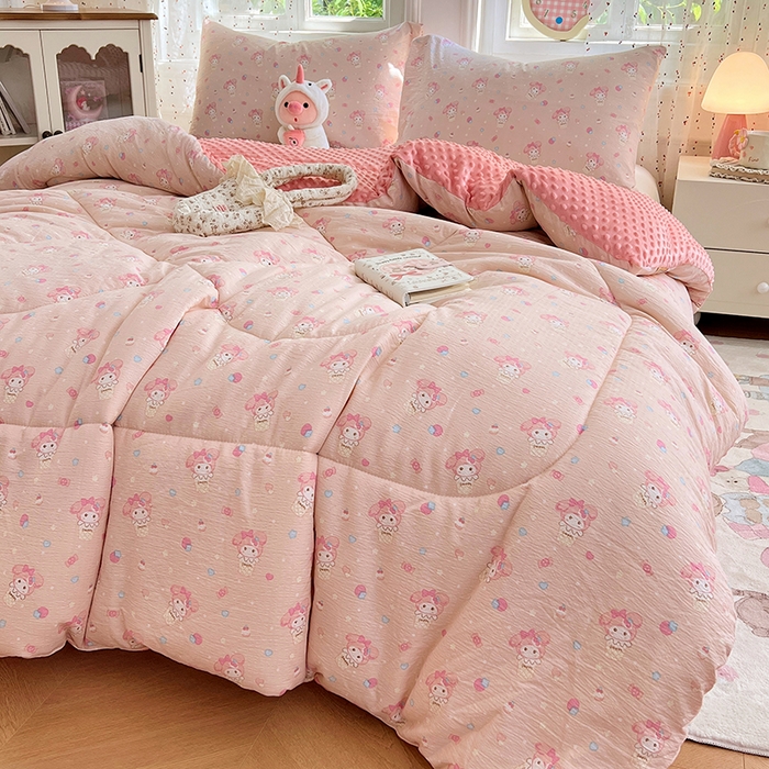 91家纺网 家纺一手货源 找家纺 VIP被业 2025新款云感棉双层纱豆豆绒冬被被子被芯 桃气兔叽