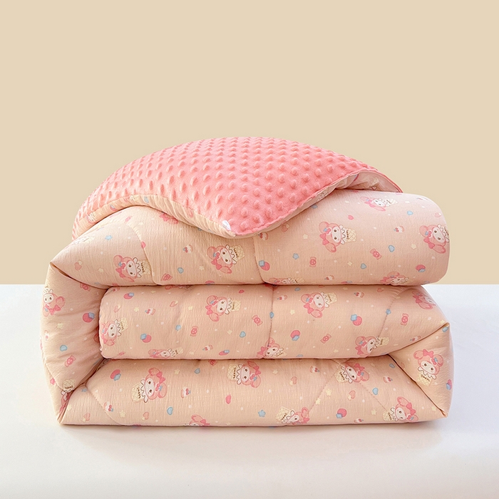 91家纺网 家纺一手货源 找家纺 VIP被业 2025新款云感棉双层纱豆豆绒冬被被子被芯 桃气兔叽