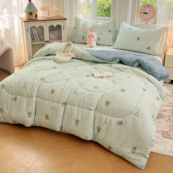 91家纺网 家纺一手货源 找家纺 VIP被业 2025新款云感棉双层纱豆豆绒冬被被子被芯 小飞象吖