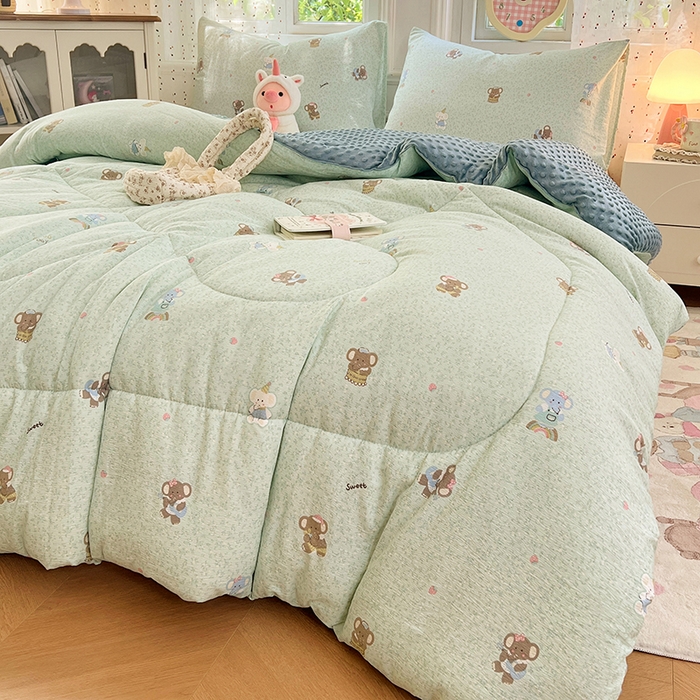 91家纺网 家纺一手货源 找家纺 VIP被业 2025新款云感棉双层纱豆豆绒冬被被子被芯 小飞象吖