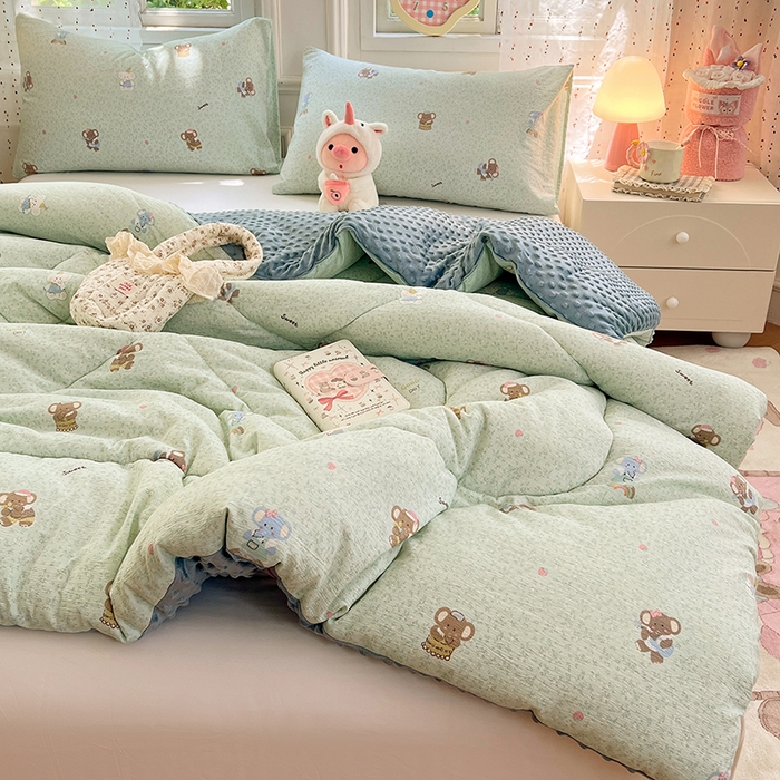 91家纺网 家纺一手货源 找家纺 VIP被业 2025新款云感棉双层纱豆豆绒冬被被子被芯 小飞象吖