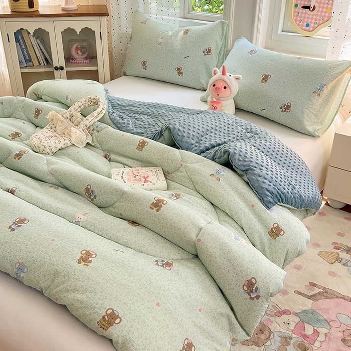 91家纺网 家纺一手货源 找家纺 VIP被业 2025新款云感棉双层纱豆豆绒冬被被子被芯 小飞象吖