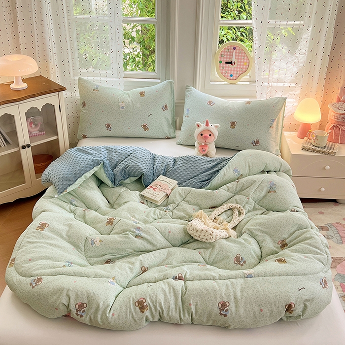 91家纺网 家纺一手货源 找家纺 VIP被业 2025新款云感棉双层纱豆豆绒冬被被子被芯 小飞象吖