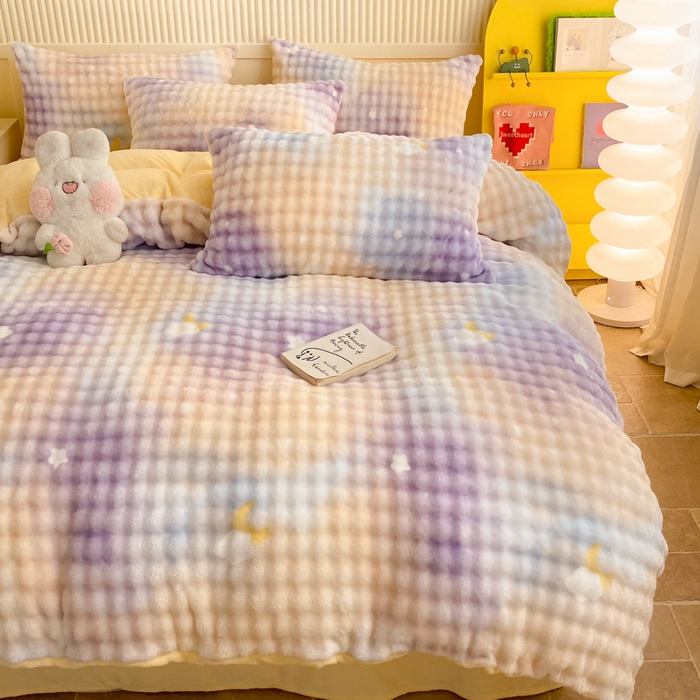 91家纺网 家纺一手货源 找家纺 眠博士 2025新款时尚印花兔绒牛奶绒保暖四件套 兔绒印花-渐变星空