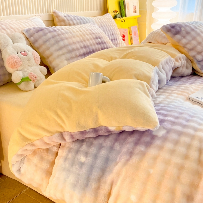 91家纺网 家纺一手货源 找家纺 眠博士 2025新款时尚印花兔绒牛奶绒保暖四件套 兔绒印花-渐变星空