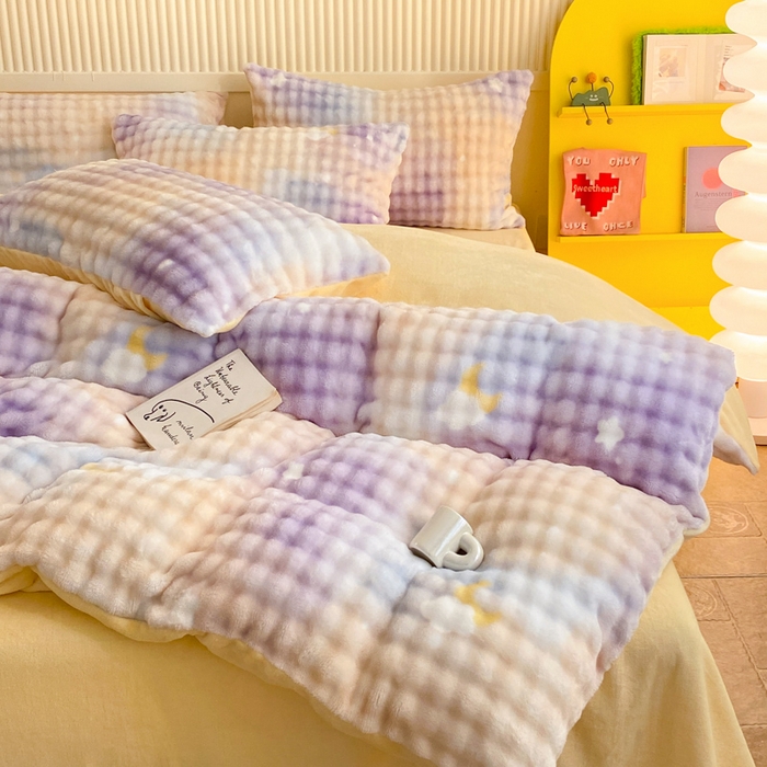 91家纺网 家纺一手货源 找家纺 眠博士 2025新款时尚印花兔绒牛奶绒保暖四件套 兔绒印花-渐变星空