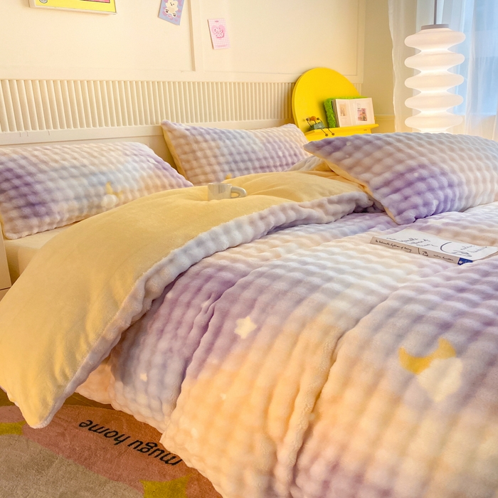 91家纺网 家纺一手货源 找家纺 眠博士 2025新款时尚印花兔绒牛奶绒保暖四件套 兔绒印花-渐变星空