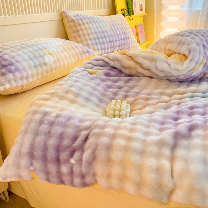 91家纺网 家纺一手货源 找家纺 眠博士 2025新款时尚印花兔绒牛奶绒保暖四件套 兔绒印花-渐变星空