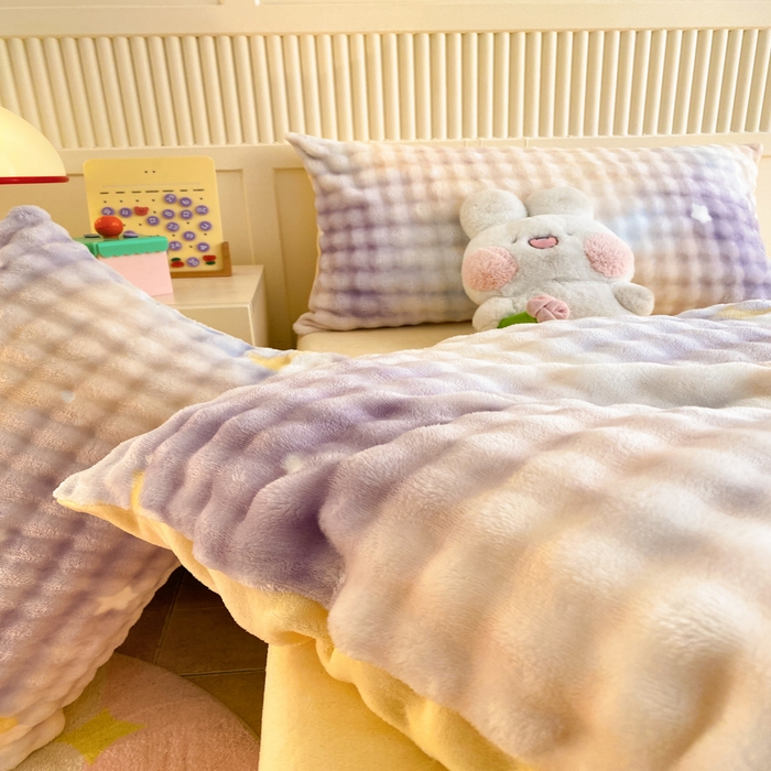 91家纺网 家纺一手货源 找家纺 眠博士 2025新款时尚印花兔绒牛奶绒保暖四件套 兔绒印花-渐变星空