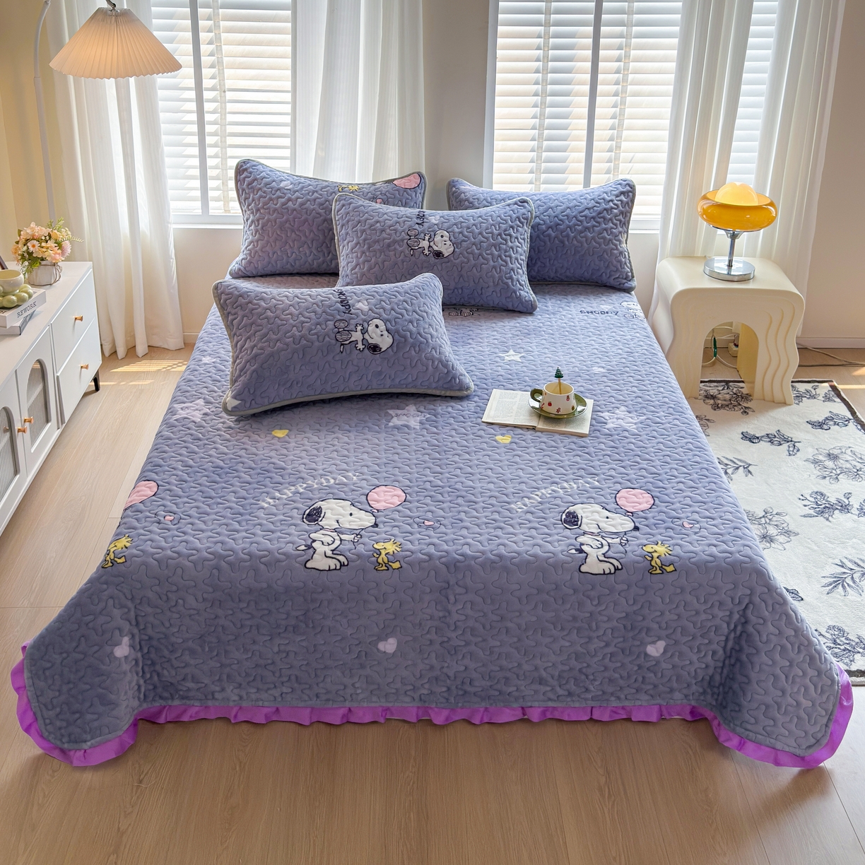 91家纺网 家纺一手货源 找家纺 （总）梓依家纺 2025新款牛奶绒花边单床盖三件套四件套