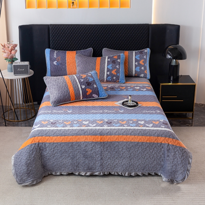 91家纺网 家纺一手货源 找家纺 梓依家纺 2025新款牛奶绒花边单床盖三件套四件套 爱心点点,爱心点点