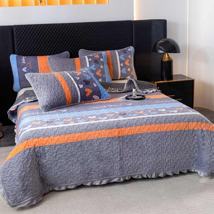 91家纺网 家纺一手货源 找家纺 梓依家纺 2025新款牛奶绒花边单床盖三件套四件套 爱心点点