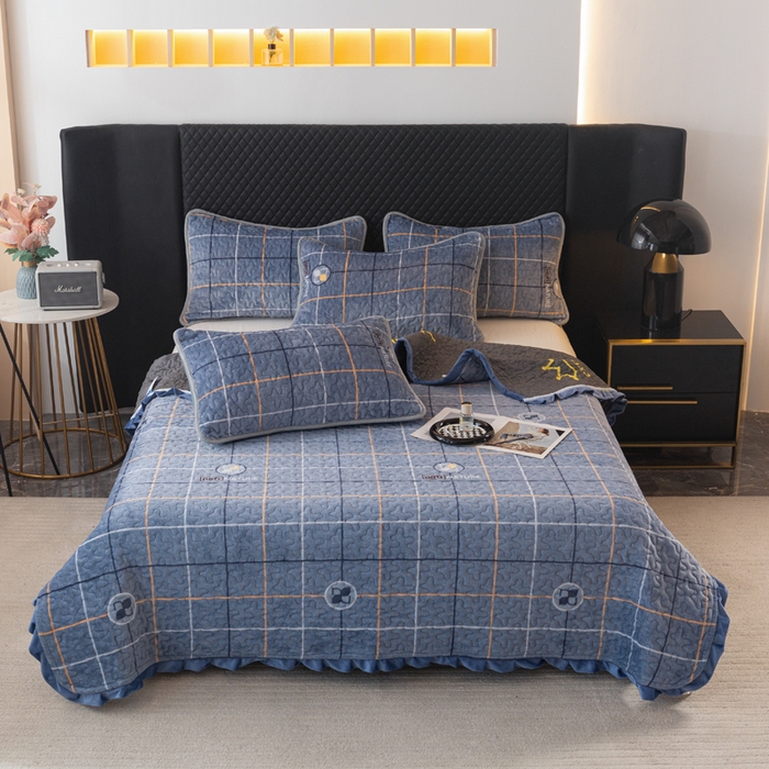 91家纺网 家纺一手货源 找家纺 梓依家纺 2025新款牛奶绒花边单床盖三件套四件套 宝利格