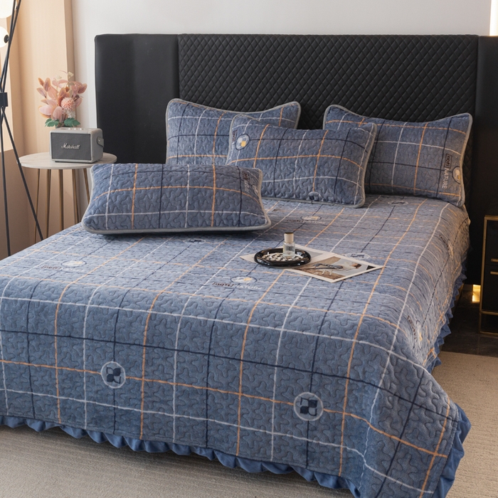 91家纺网 家纺一手货源 找家纺 梓依家纺 2025新款牛奶绒花边单床盖三件套四件套 宝利格