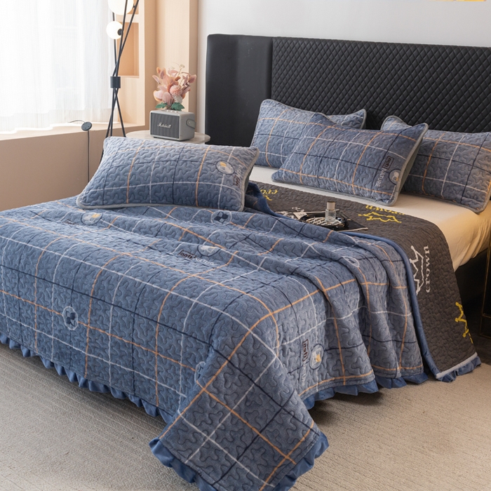 91家纺网 家纺一手货源 找家纺 梓依家纺 2025新款牛奶绒花边单床盖三件套四件套 宝利格