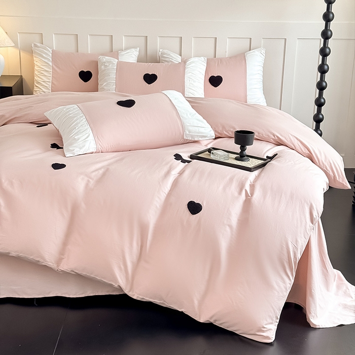 91家纺网 家纺一手货源 找家纺 理想家家纺 2025新款纯棉轻奢刺绣四件套-心愿系列 心愿-粉