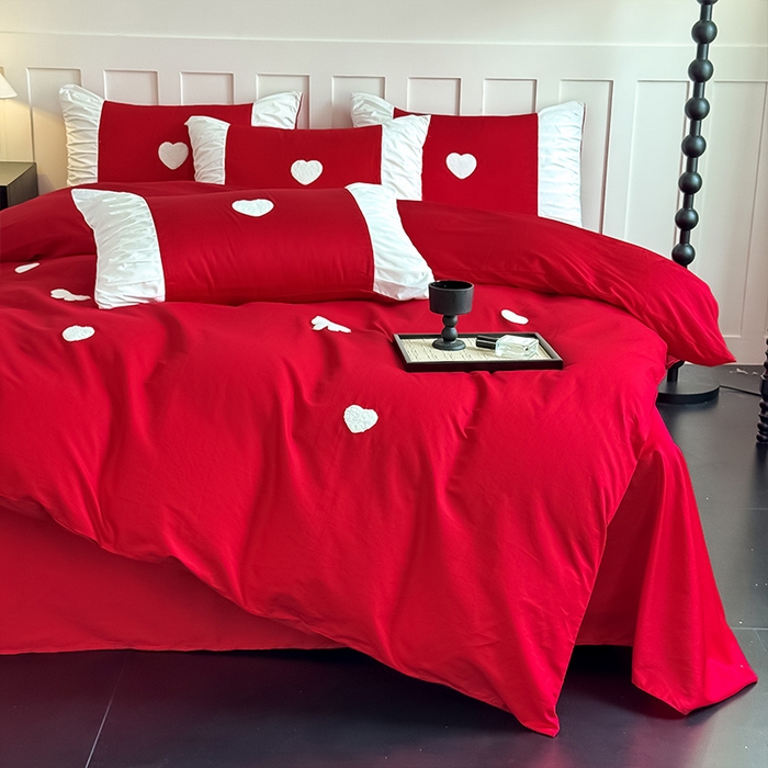 91家纺网 家纺一手货源 找家纺 理想家家纺 2025新款纯棉轻奢刺绣四件套-心愿系列 心愿-红