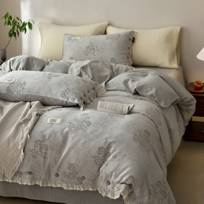 91家纺网 家纺一手货源 找家纺 大彩家居 2025新款棉麻提花四件套 旧时光