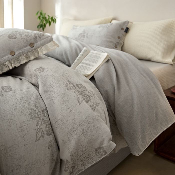 91家纺网 家纺一手货源 找家纺 大彩家居 2025新款棉麻提花四件套 旧时光