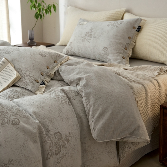 91家纺网 家纺一手货源 找家纺 大彩家居 2025新款棉麻提花四件套 旧时光