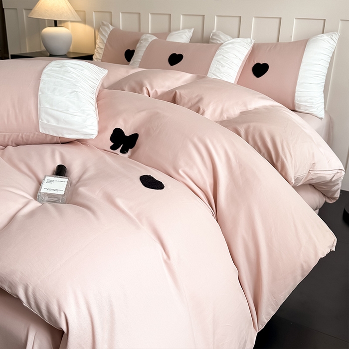 91家纺网 家纺一手货源 找家纺 理想家家纺 2025新款纯棉轻奢刺绣四件套-心愿系列 心愿-粉