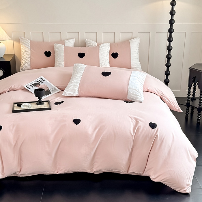 91家纺网 家纺一手货源 找家纺 理想家家纺 2025新款纯棉轻奢刺绣四件套-心愿系列 心愿-粉