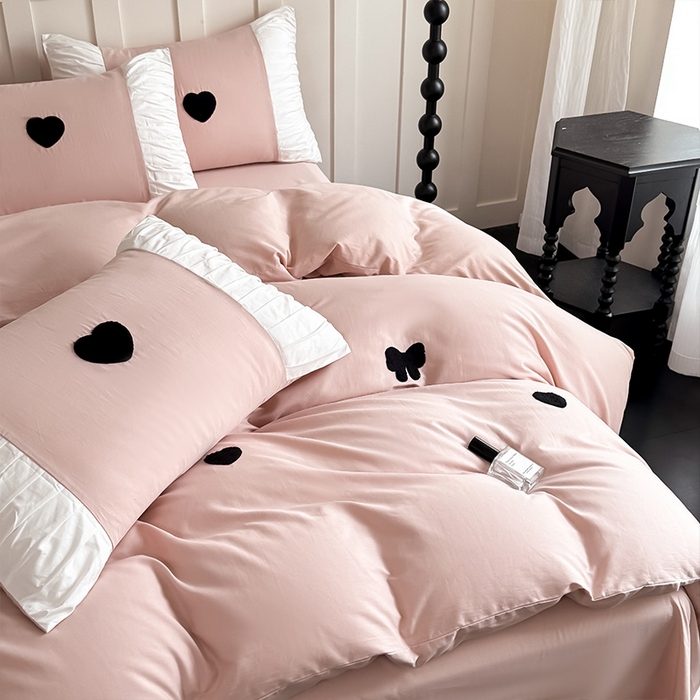 91家纺网 家纺一手货源 找家纺 理想家家纺 2025新款纯棉轻奢刺绣四件套-心愿系列 心愿-粉