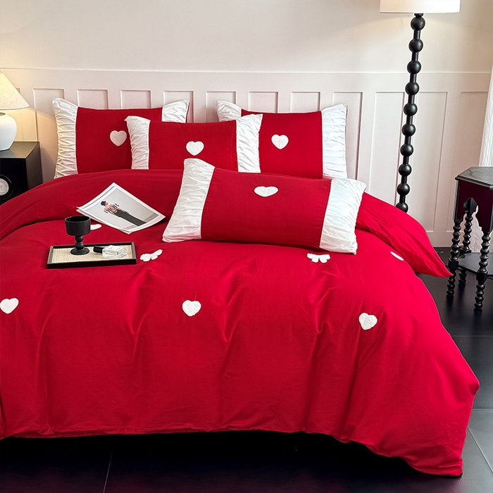 91家纺网 家纺一手货源 找家纺 理想家家纺 2025新款纯棉轻奢刺绣四件套-心愿系列 心愿-红