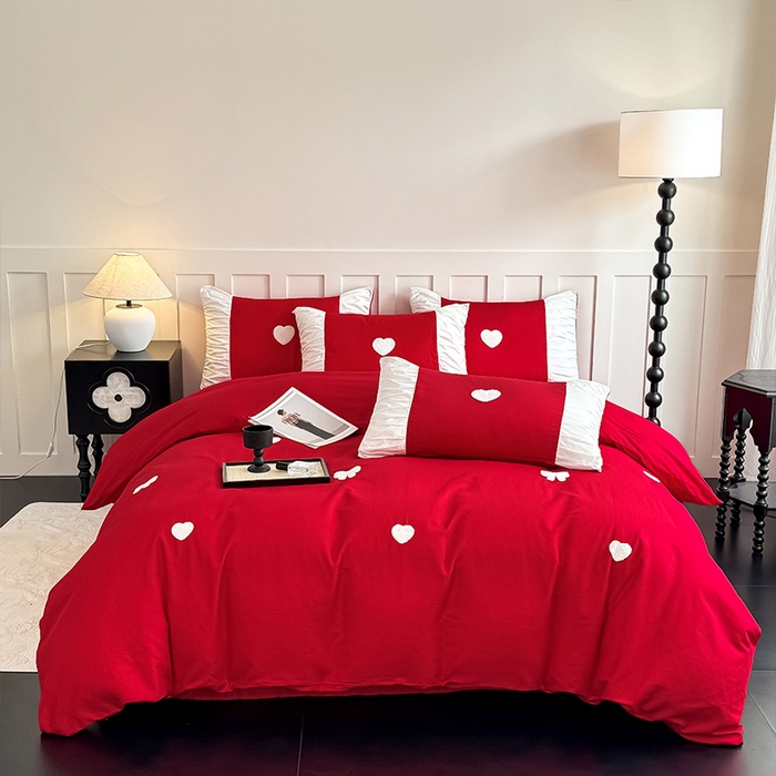 91家纺网 家纺一手货源 找家纺 理想家家纺 2025新款纯棉轻奢刺绣四件套-心愿系列 心愿-红