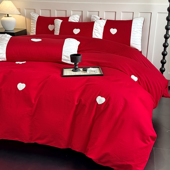 91家纺网 家纺一手货源 找家纺 理想家家纺 2025新款纯棉轻奢刺绣四件套-心愿系列 心愿-红