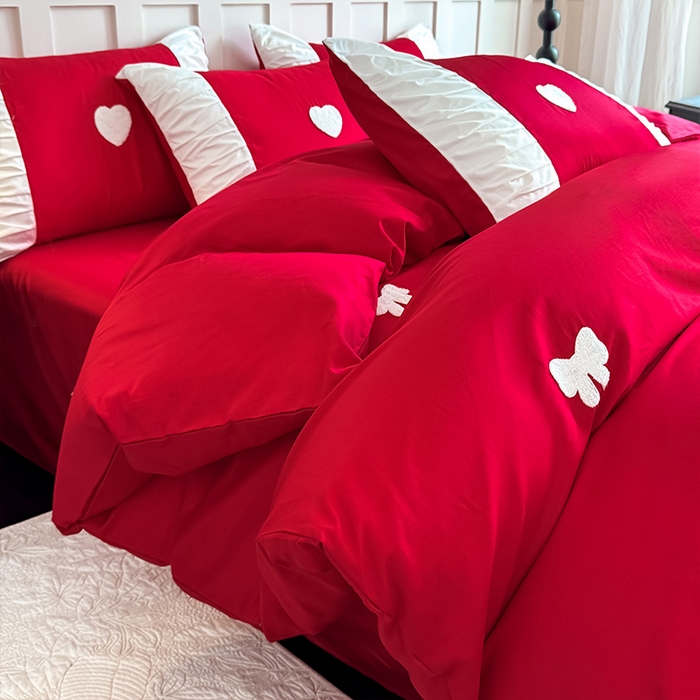 91家纺网 家纺一手货源 找家纺 理想家家纺 2025新款纯棉轻奢刺绣四件套-心愿系列 心愿-红