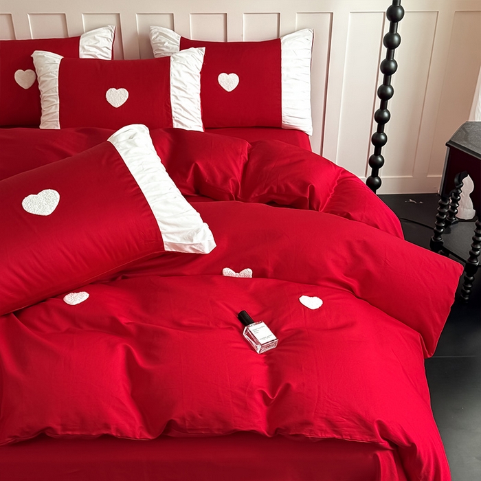 91家纺网 家纺一手货源 找家纺 理想家家纺 2025新款纯棉轻奢刺绣四件套-心愿系列 心愿-红